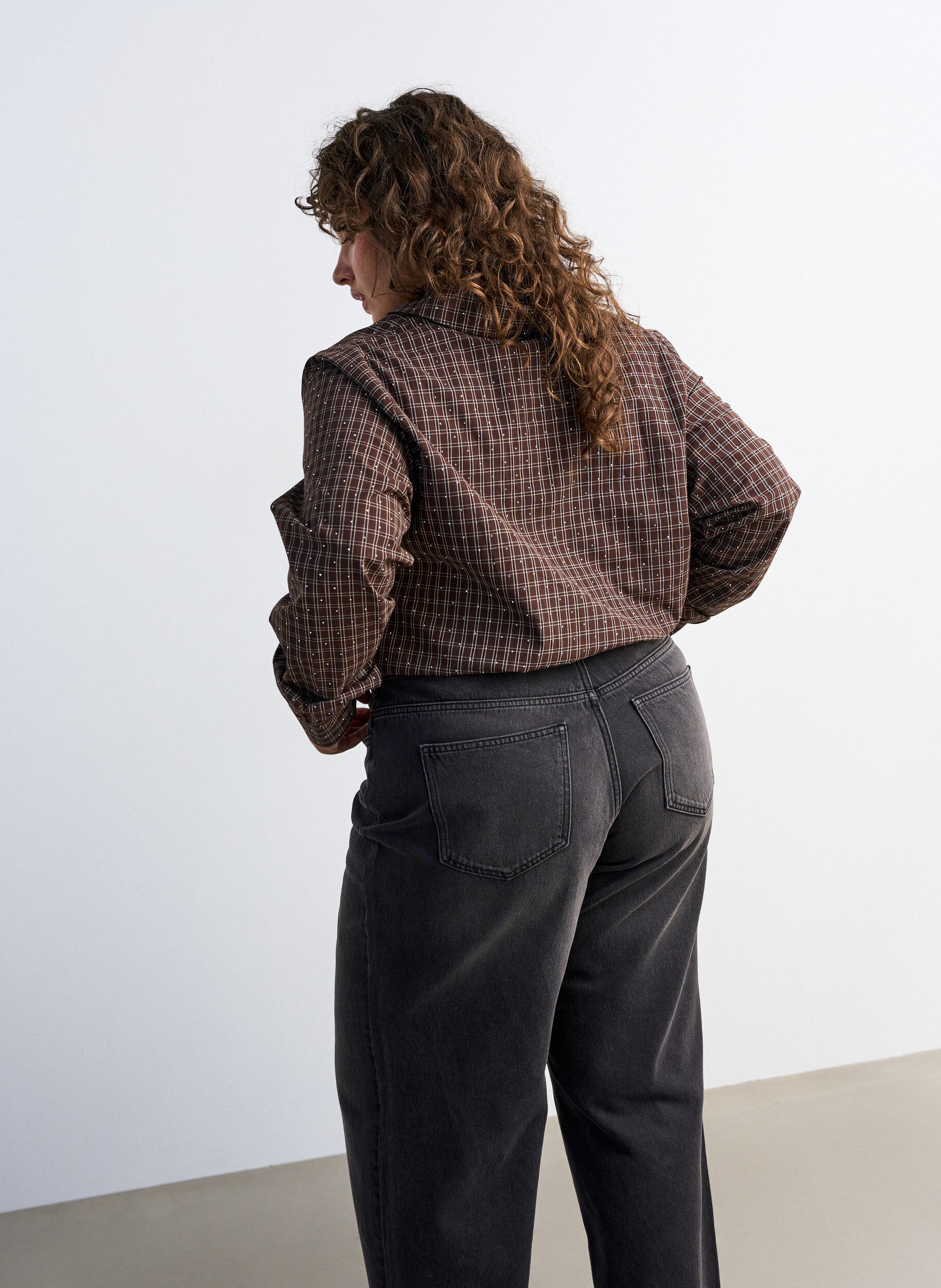 ZizziChemise &agrave; carreaux avec strass, Marron, Model image number 2