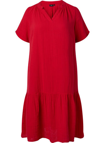 Midi-jurk met korte mouwen van katoen, Barbados Cherry, Packshot image number 0