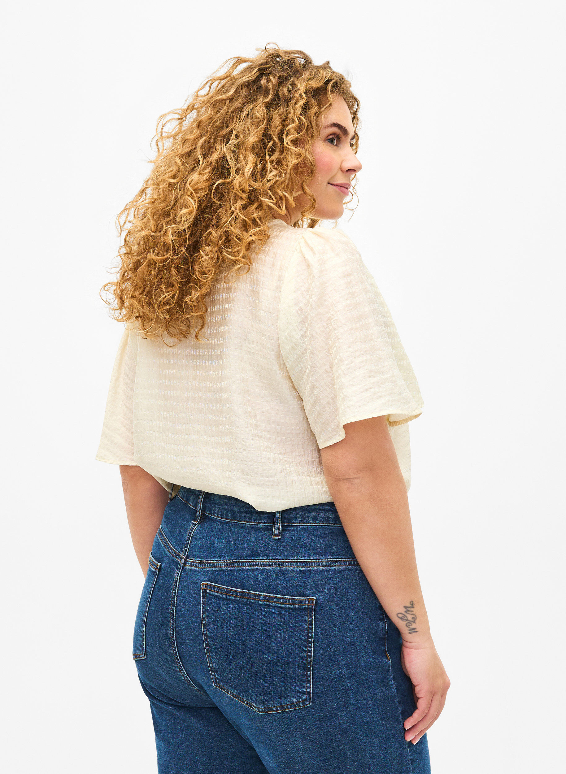 ZizziLyocell overhemdblouse met textuur, Antique White, Model image number 1