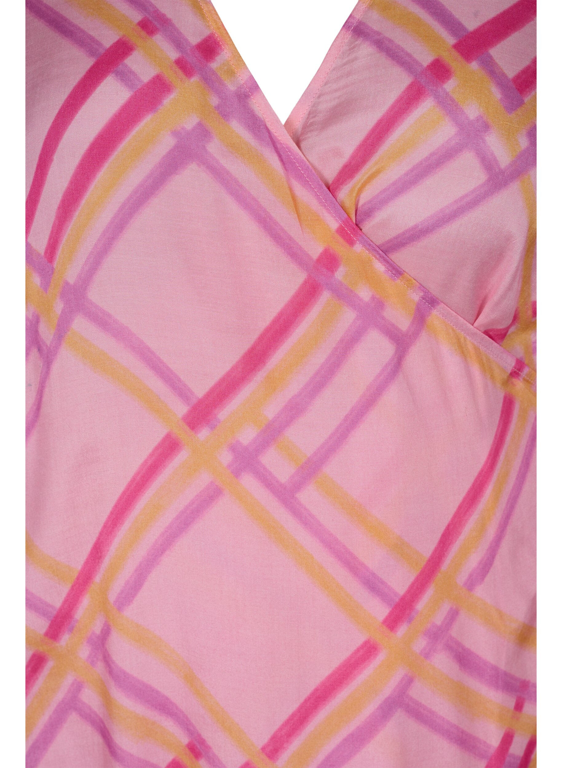 ZizziGeruite viscose wikkeljurk, Pink Check, Packshot image number 2