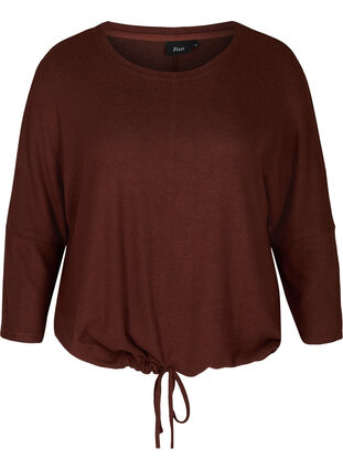 Gemêleerde blouse met verstelbare onderkant, Brown Melange , Packshot image number 0