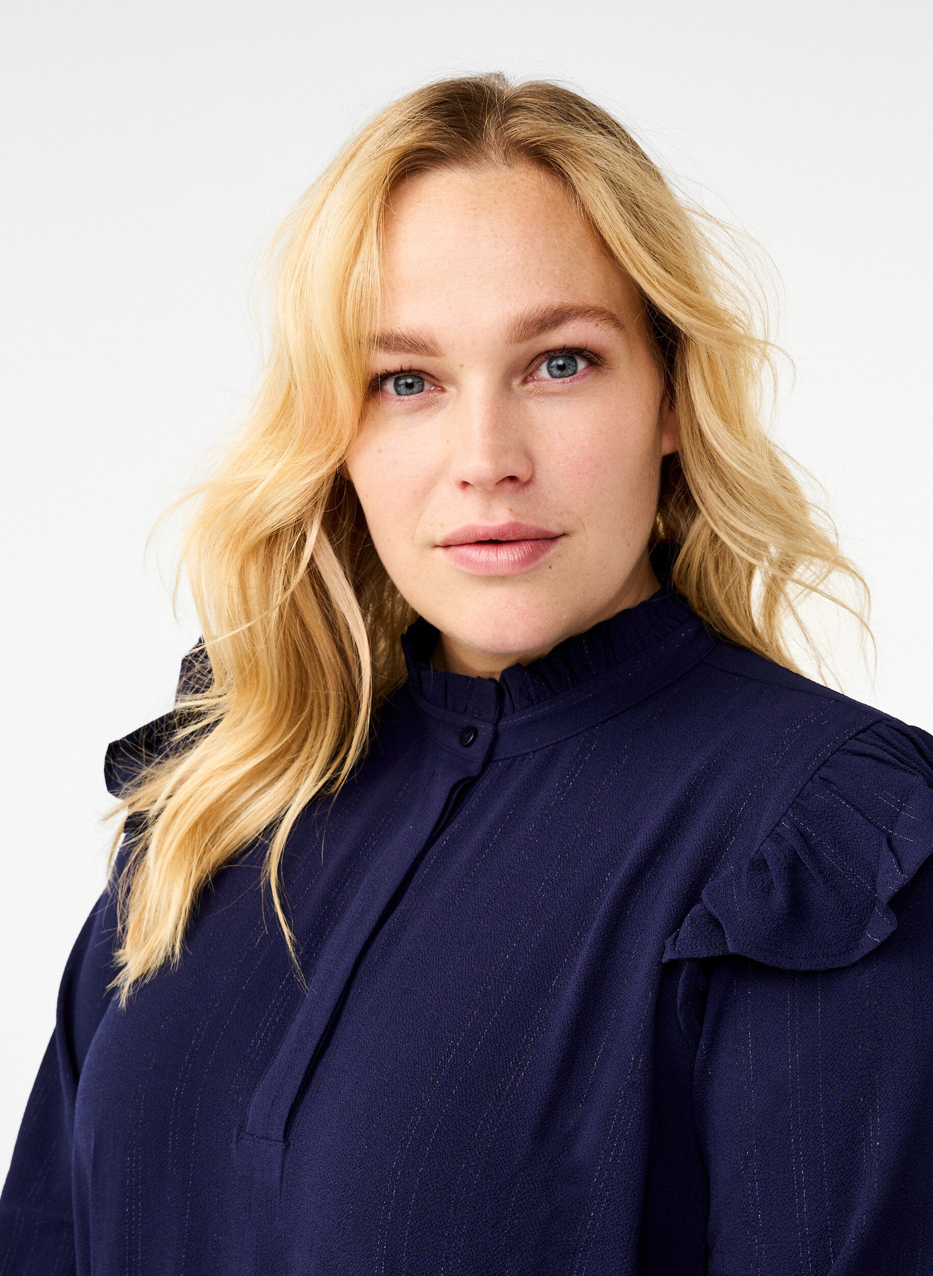 ZizziKort jurkje met ruches en glitter, Blauw, Model image number 3