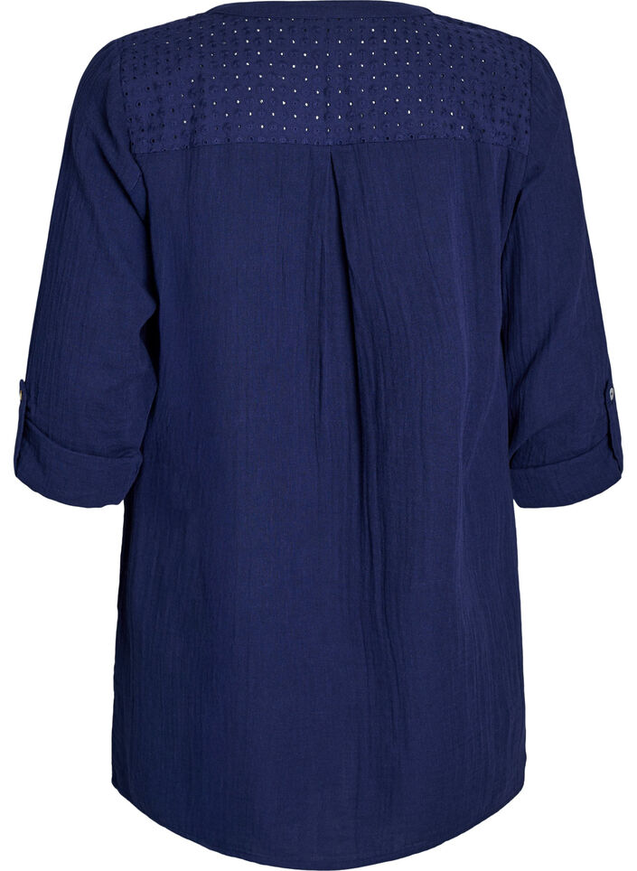 Tunique en mousseline de coton avec broderie anglaise, Bleu, Packshot image number 1