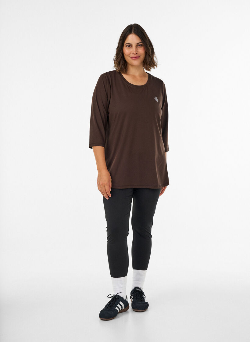 Sports top with 3/4 sleeves, Marron, Model image number 1