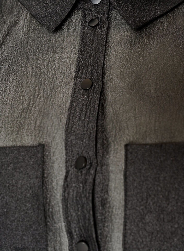 Transparant shirt met korte mouwen met borstzakken, Zwart, Packshot image number 2