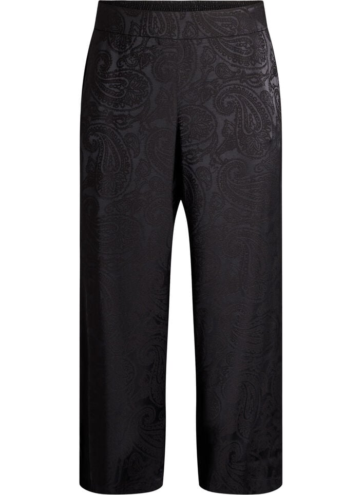Pantalon ample &agrave; motif cachemire et taille haute, Noir, Packshot image number 0