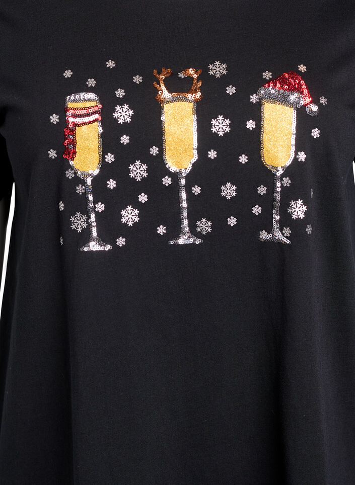 T-shirt de No&euml;l en coton bio, Noir, Packshot image number 2