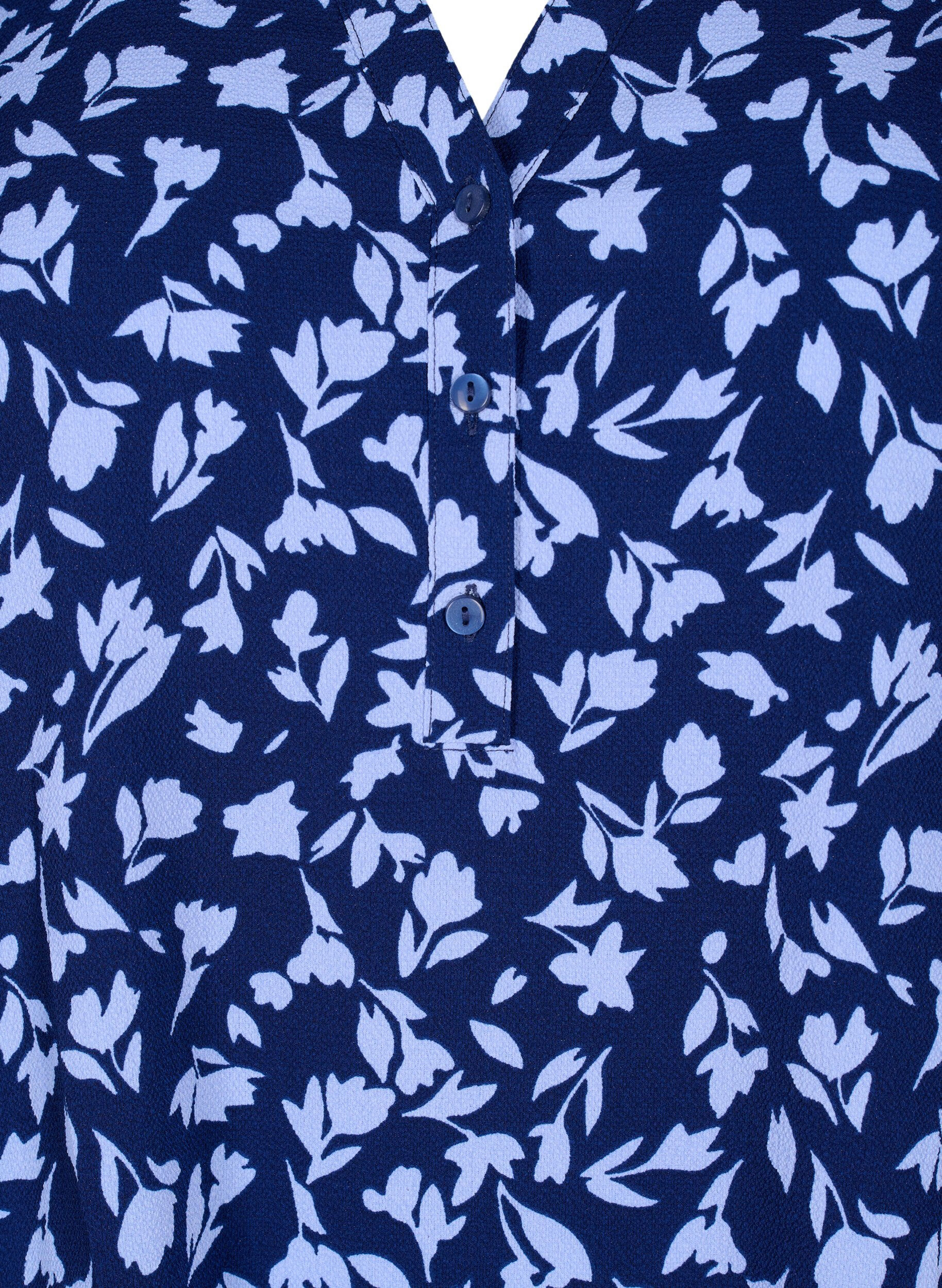 ZizziGebloemde blouse met 3/4 mouwen, M. Blue Flower AOP, Packshot image number 2