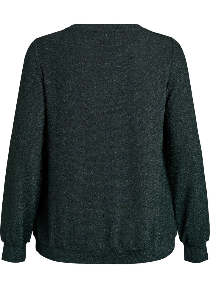 Blouse avec motif &agrave; chevrons et fil paillet&eacute;, Vert fonc&eacute;, Packshot image number 1