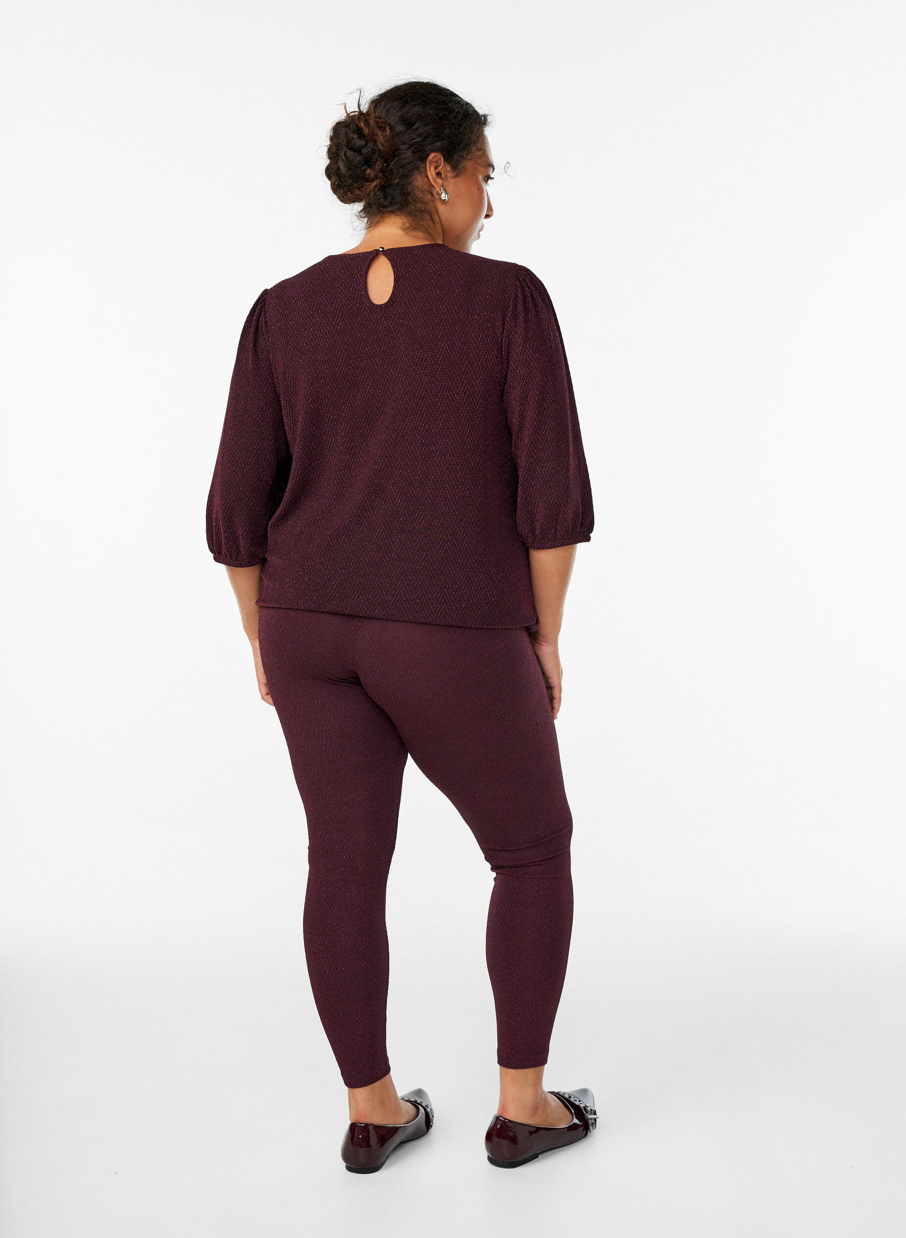 Zizzi Legging &agrave; motif paillet&eacute;, Bordeaux fonc&eacute;, Model image number 2