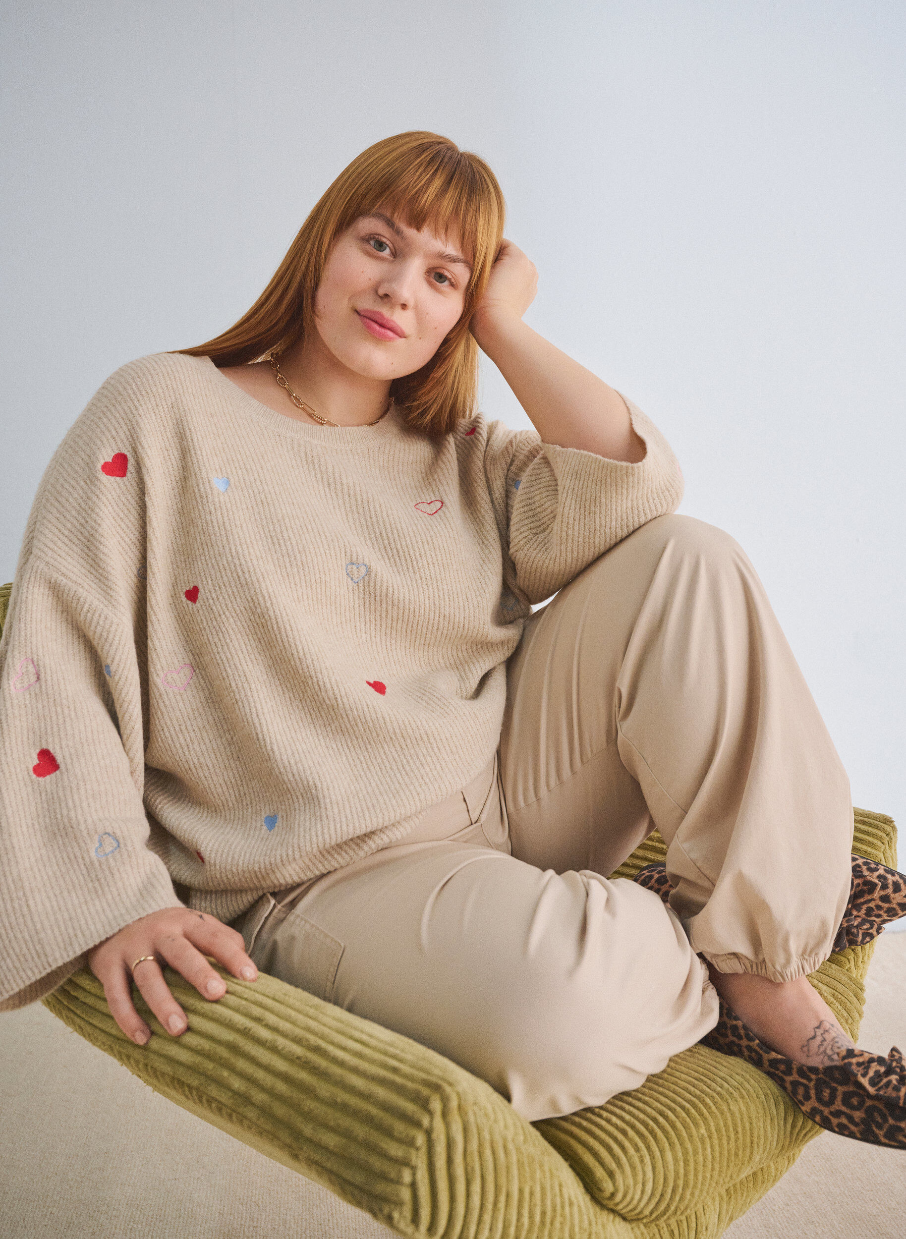 Gebreide blouse met hartjes en 3/4 mouwen
