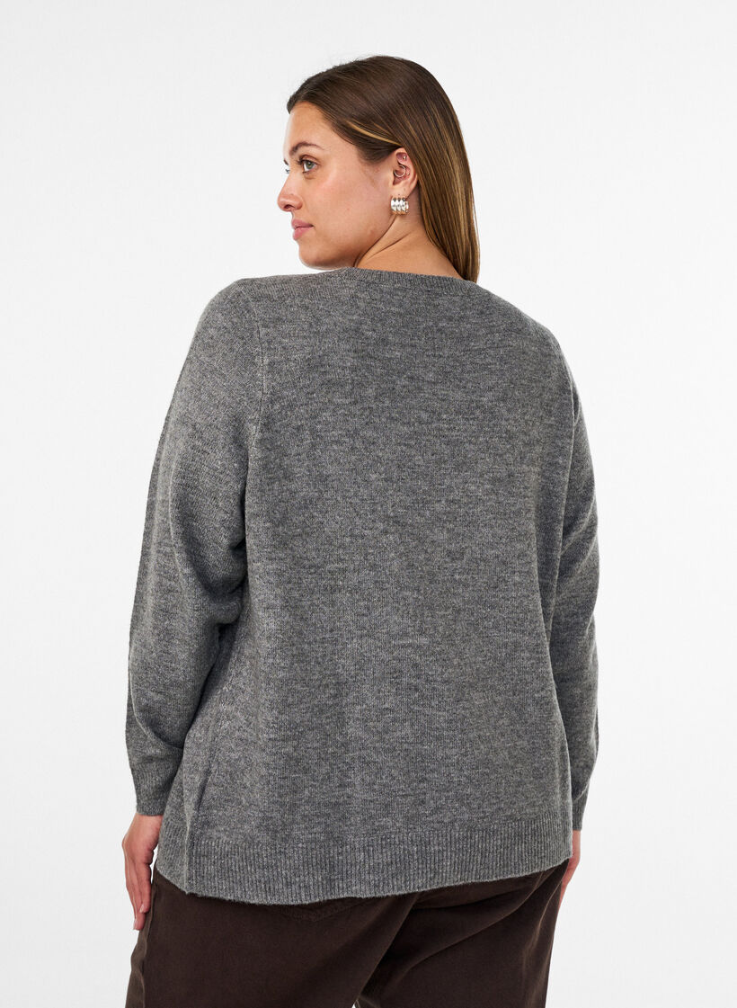 Gebreide jumper met glitterstrik, Grijs, Model image number 2