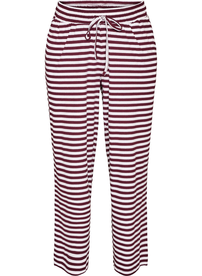 Pantalon de pyjama ray&eacute; &agrave; taille haute et coupe ample, Bordeaux, Packshot image number 0