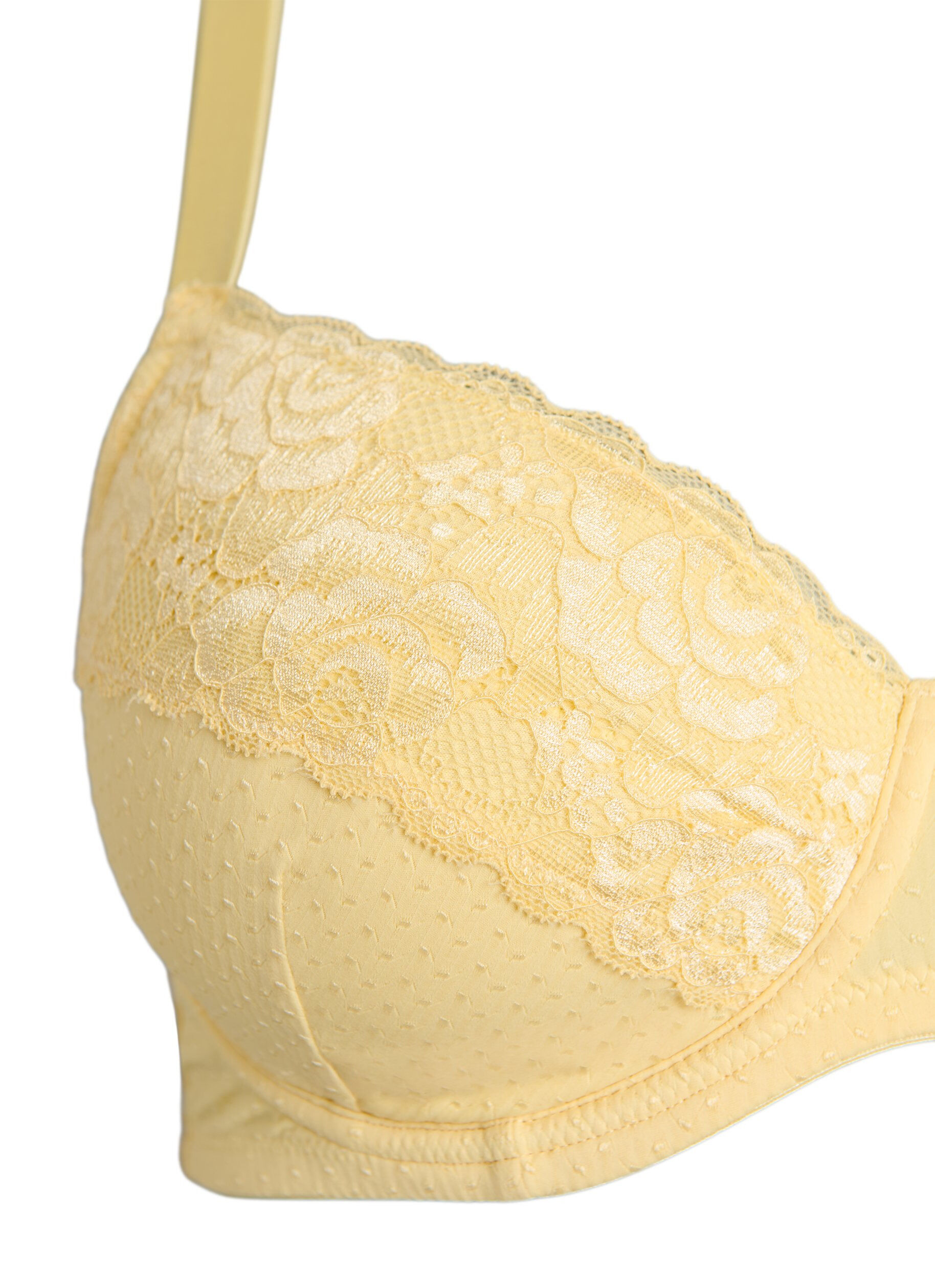 Zizzi Soutien-gorge rembourr&eacute; avec dentelle et texture dobby, Jaune clair, Packshot image number 2