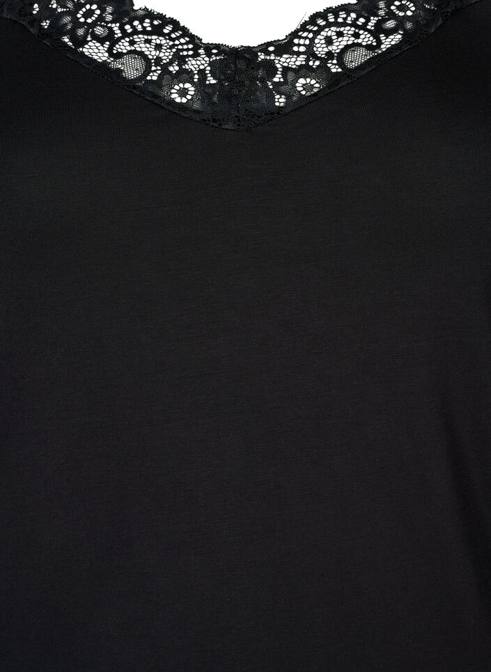 Viscose top met kanten rand, Zwart, Packshot image number 2