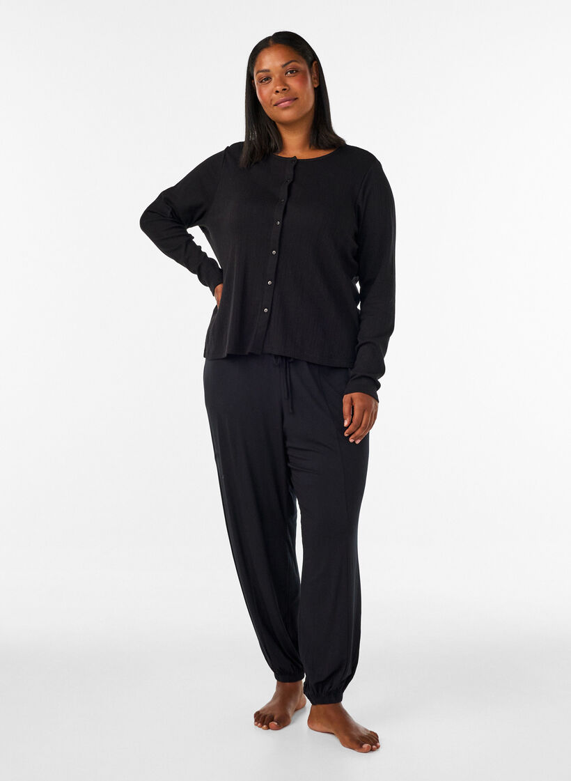 Cardigan en coton biologique avec broderie ajour&eacute;e, Noir, Model image number 1