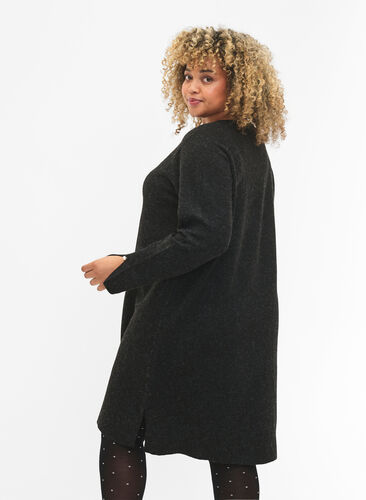 Robe en tricot avec fente aux manches, Dark Grey Melange, Model image number 1