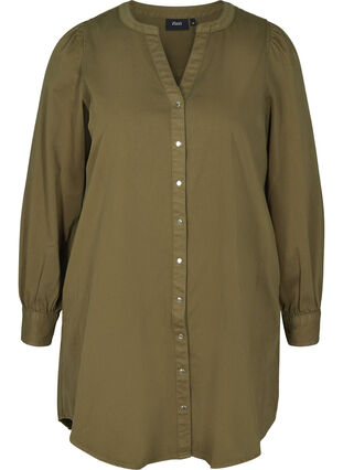 Lange katoenen blouse met pofmouwen, Ivy Green, Packshot image number 0