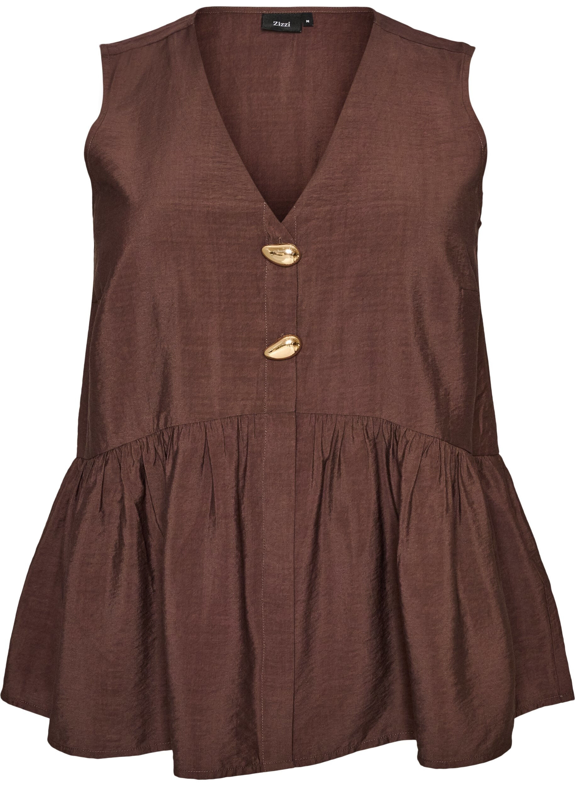 ZizziBlouse p&eacute;plum sans manches avec boutons d&eacute;coratifs, Marron, Packshot image number 0