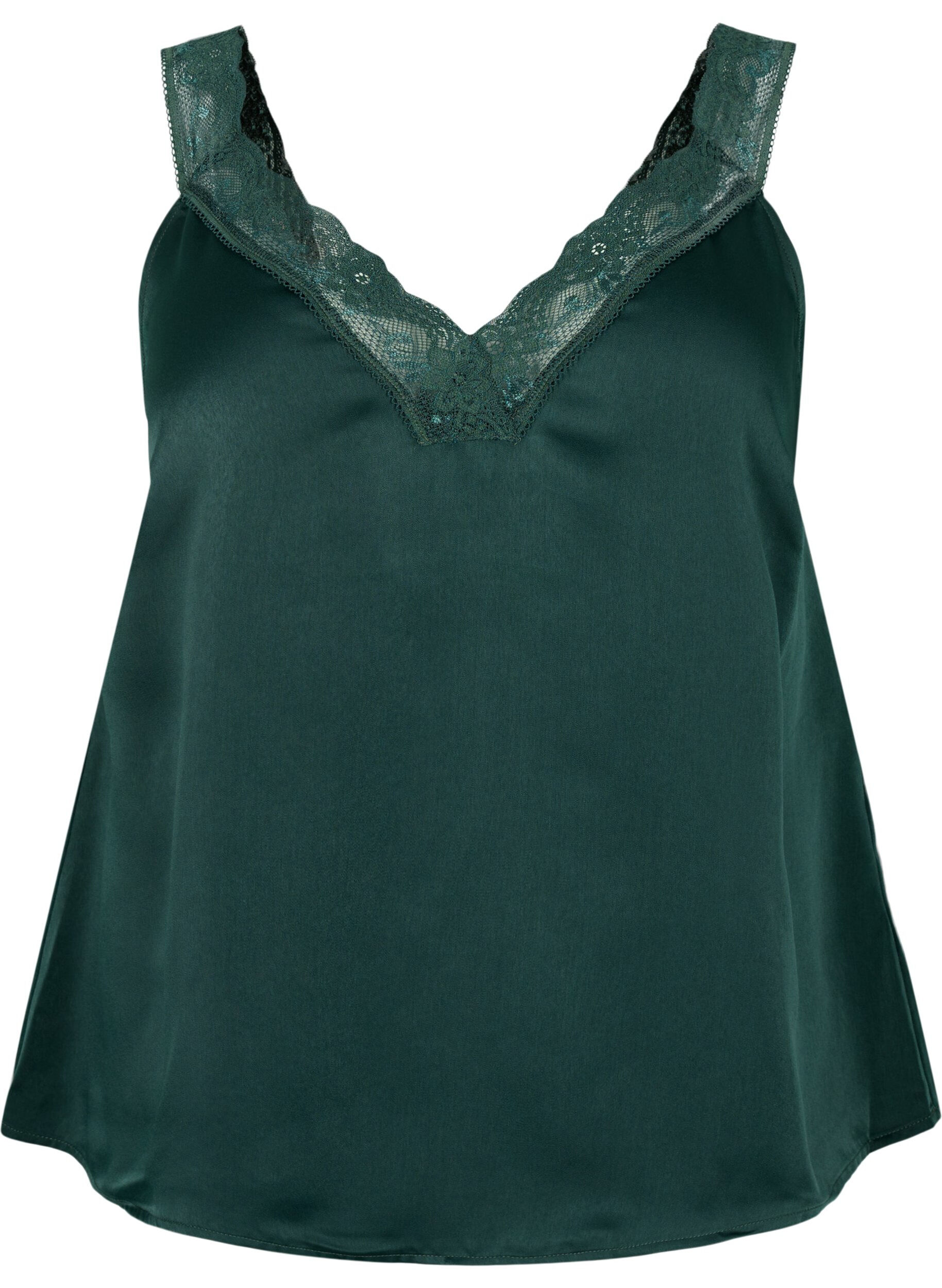 Zizzi FLASH - Top avec col en V et bord en dentelle, Scarab, Packshot image number 0