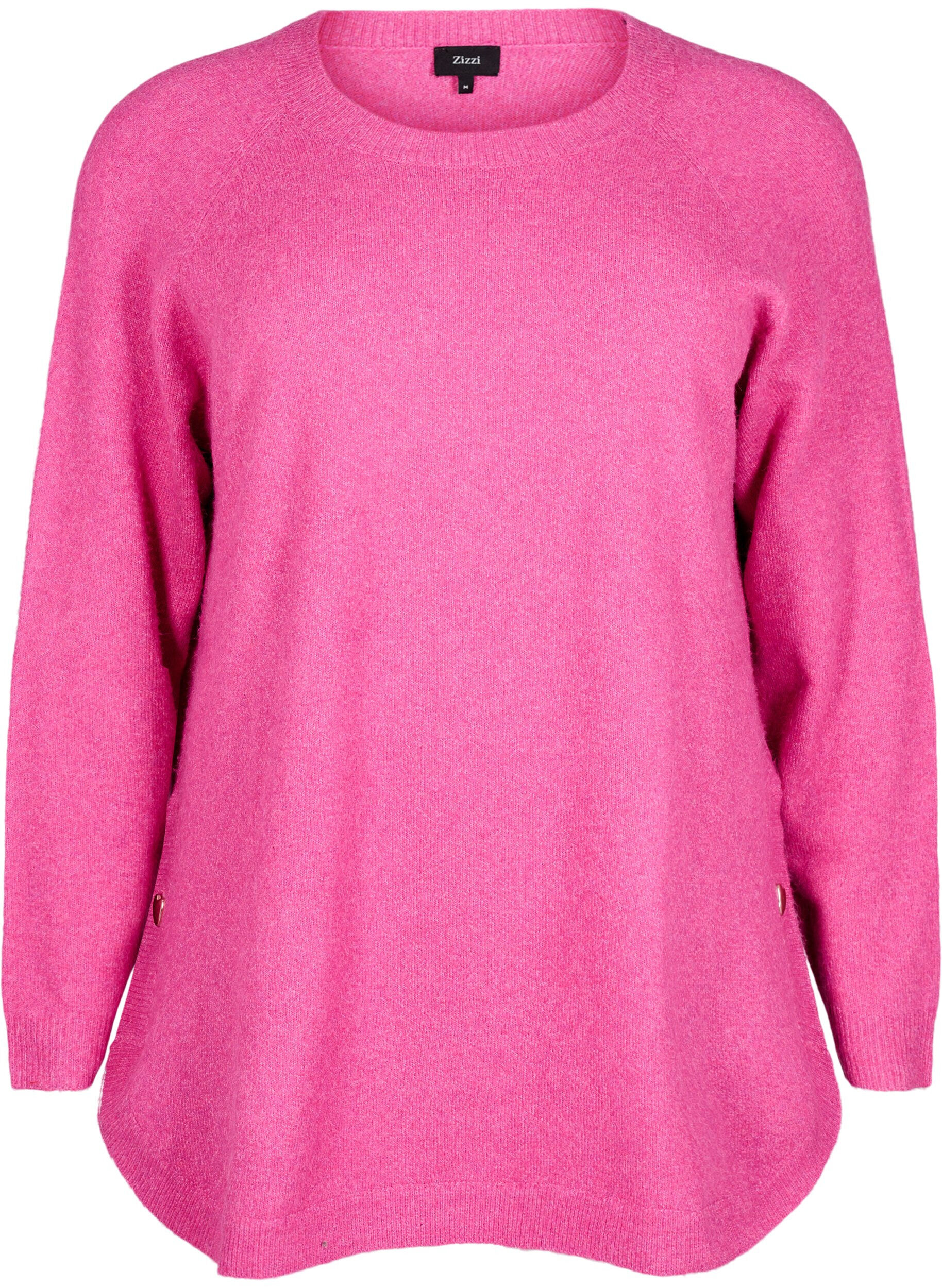 ZizziLange gebreide blouse met knoopdetail aan de zijkant, Raspberry Rose Mel., Packshot image number 0