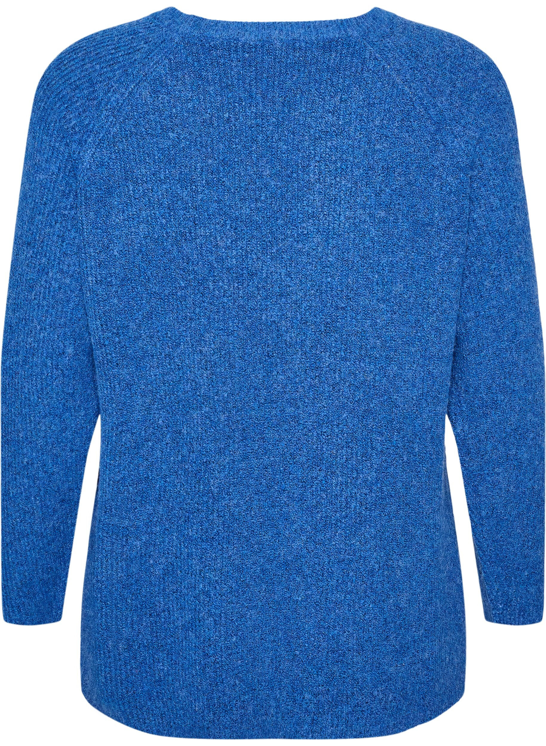 ZizziPull en maille avec motif diagonal et manches raglan, Bleu, Packshot image number 1