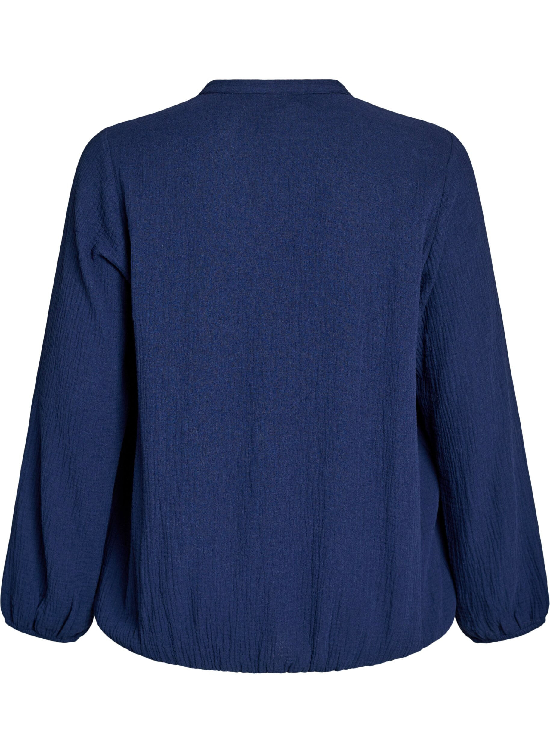 ZizziKatoenen mousseline blouse met geborduurde details, Blauw, Packshot image number 1