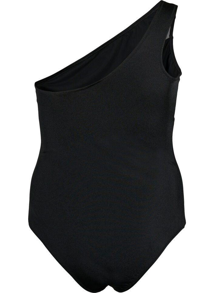 Maillot de bain à une épaule avec détails en mesh, Black, Packshot image number 1