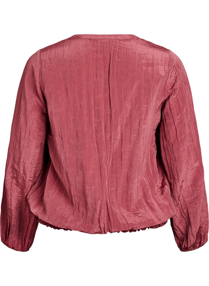 Blouse met V-hals en gekreukte textuur, Roze, Packshot image number 1