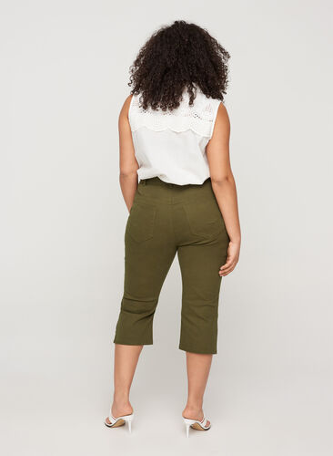 Denim capri broek met klinknagels, Green, Model image number 1