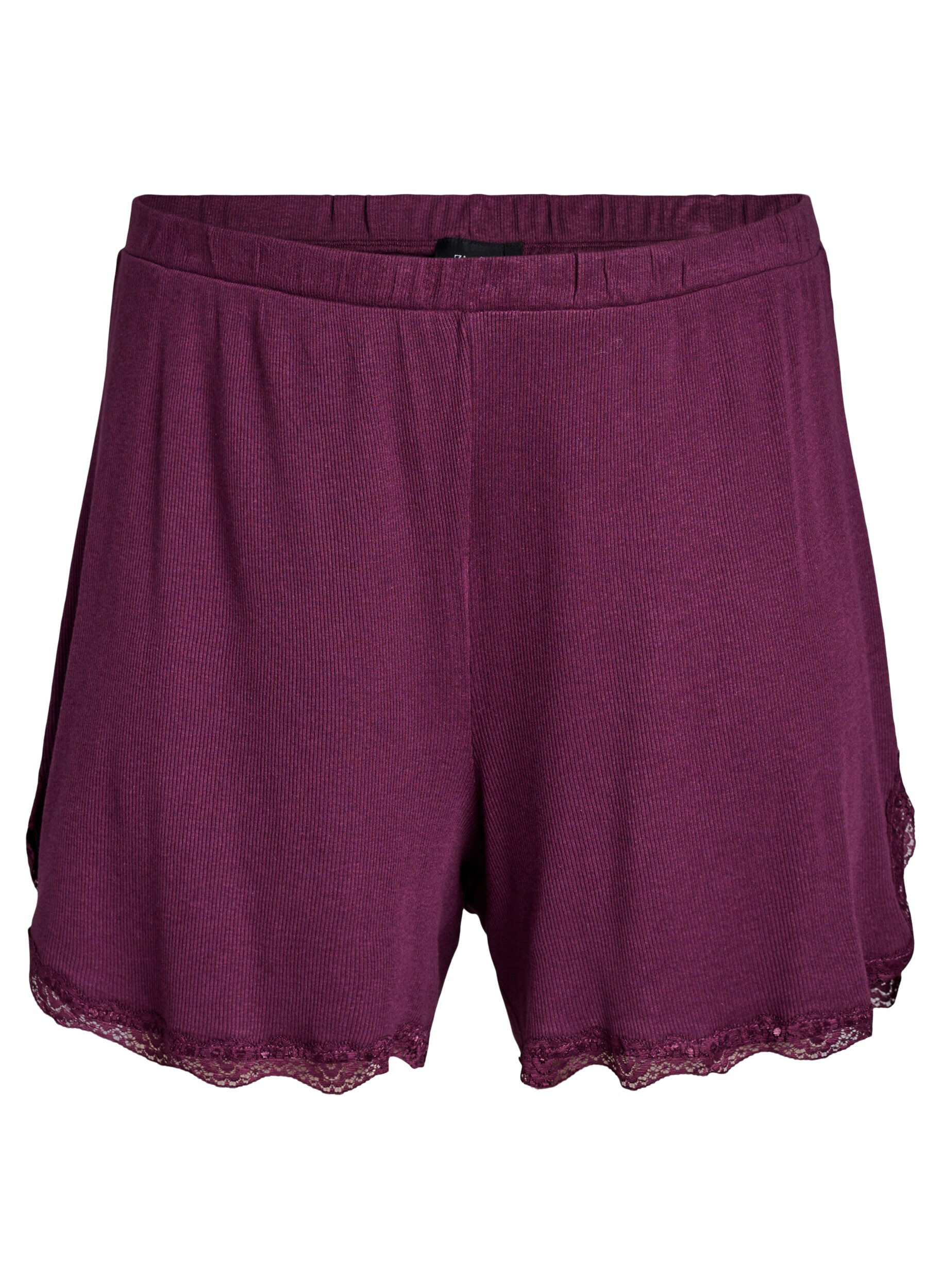 Lichte nachtshorts met ribde structuur en kanten afwerking