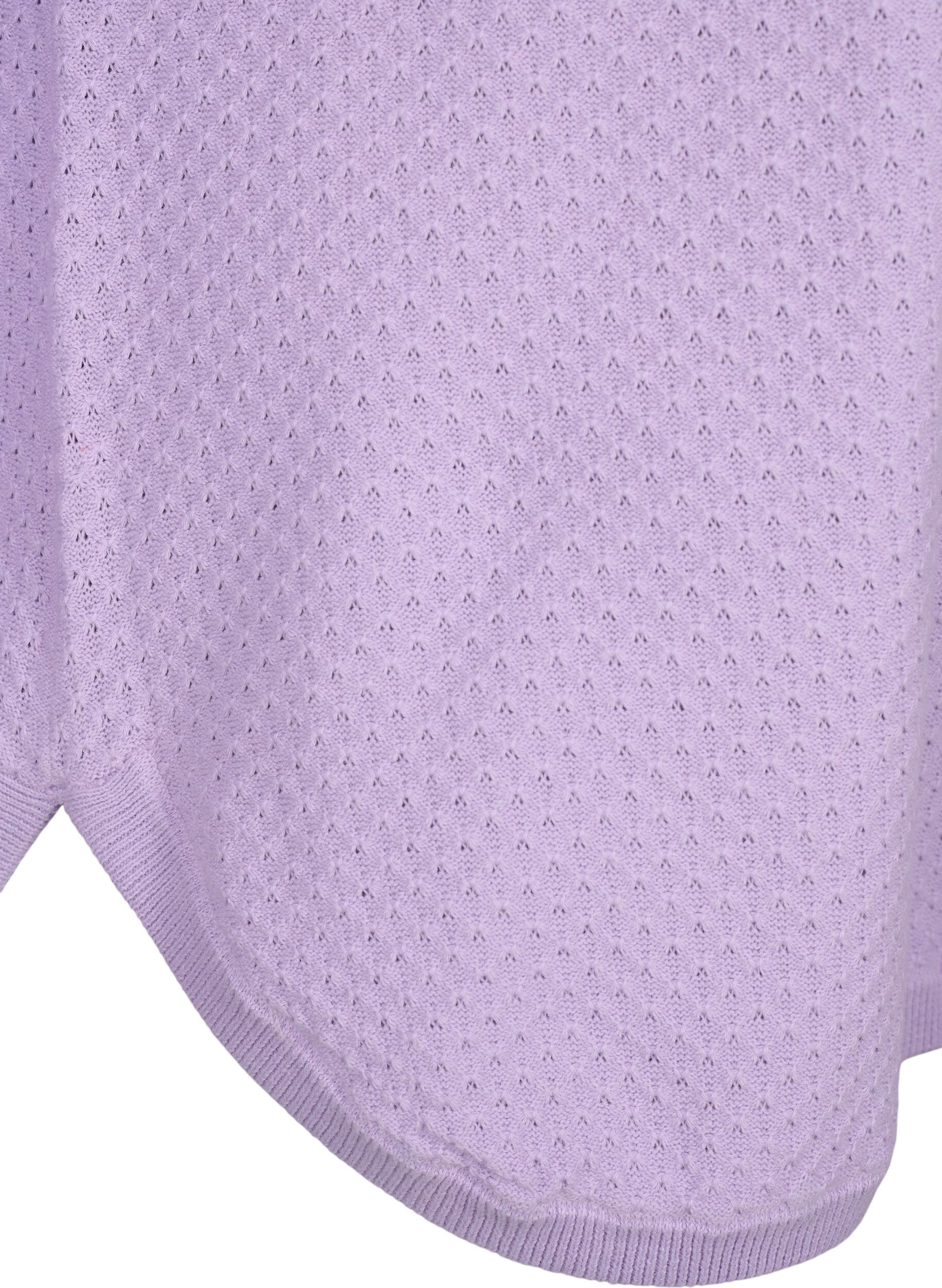 Zizzi Pull en coton biologique avec motif textur&eacute;., Lavender, Packshot image number 3