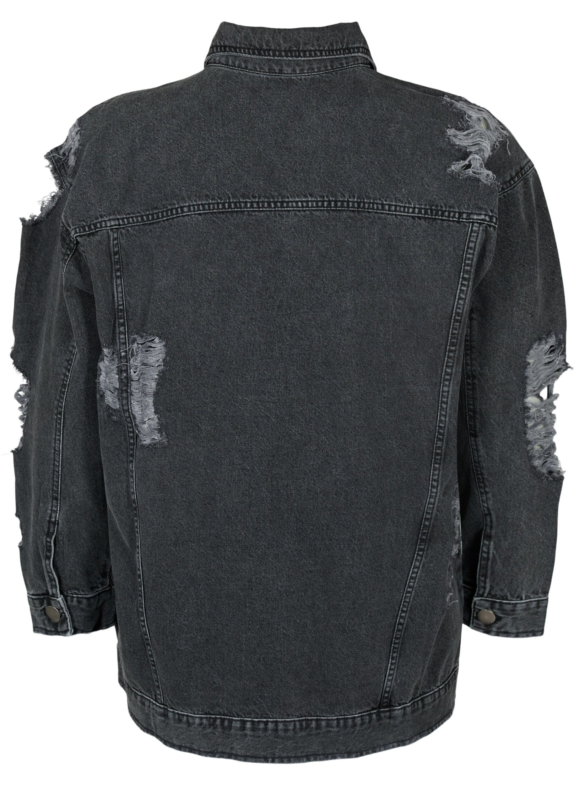 ZizziLoszittend denim jack met slijtagedetails, Dark Grey Denim, Packshot image number 1