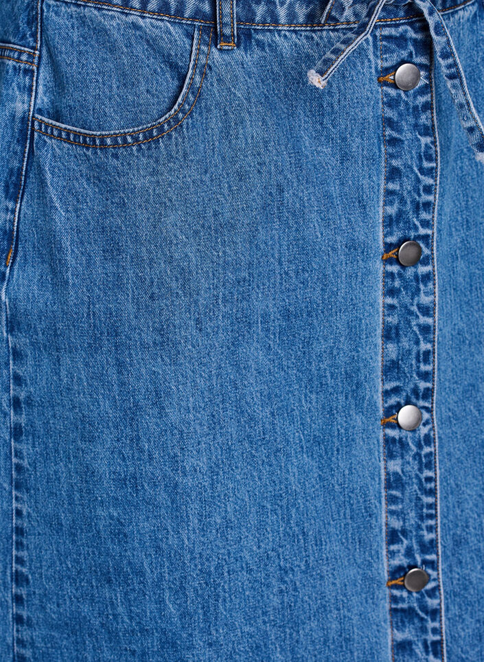 Lange denimrok met knoopjes en strikriem, Blauw, Packshot image number 2