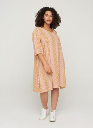 Viscose jurk met print en v-hals, Apple Cinnamon AOP, Model image number 2