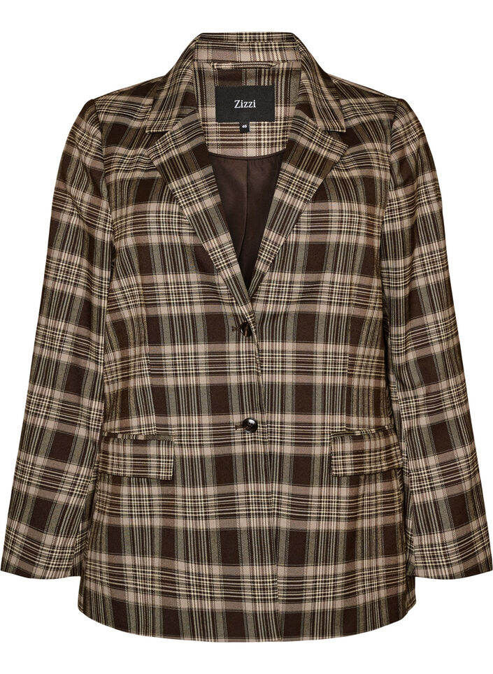 Blazer &agrave; carreaux avec poches et fente au dos, Marron, Packshot