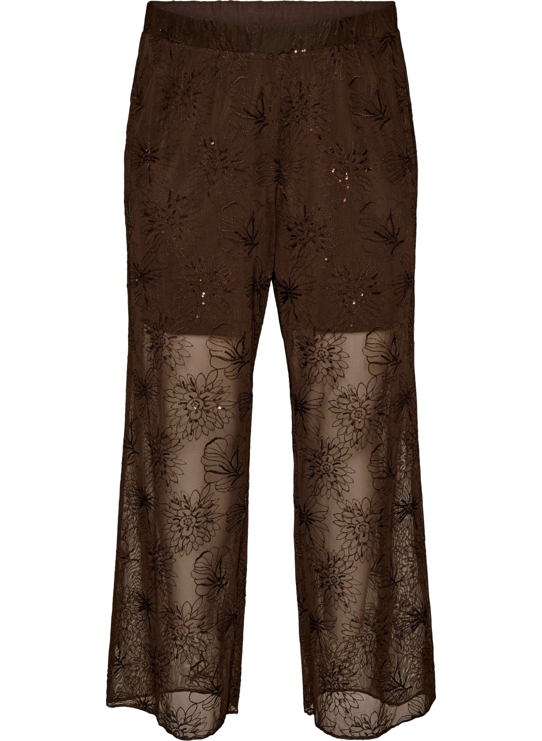 ZizziPantalon en maille avec broderies florales et sequins, Marron, Packshot image number 0