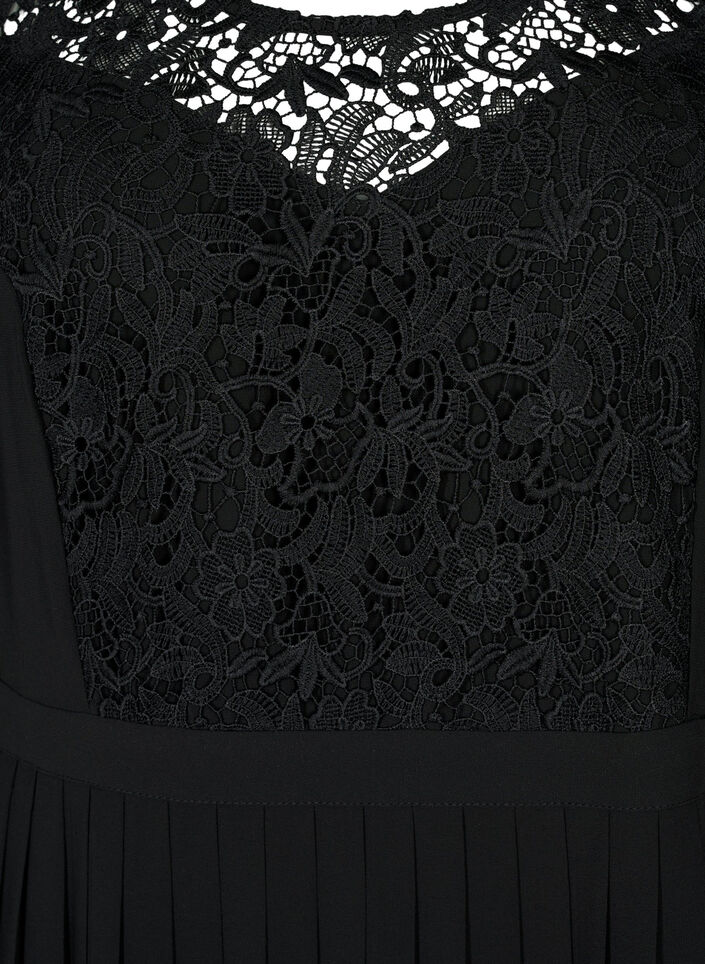 Robe à manches courtes avec haut en dentelle, Black, Packshot image number 2