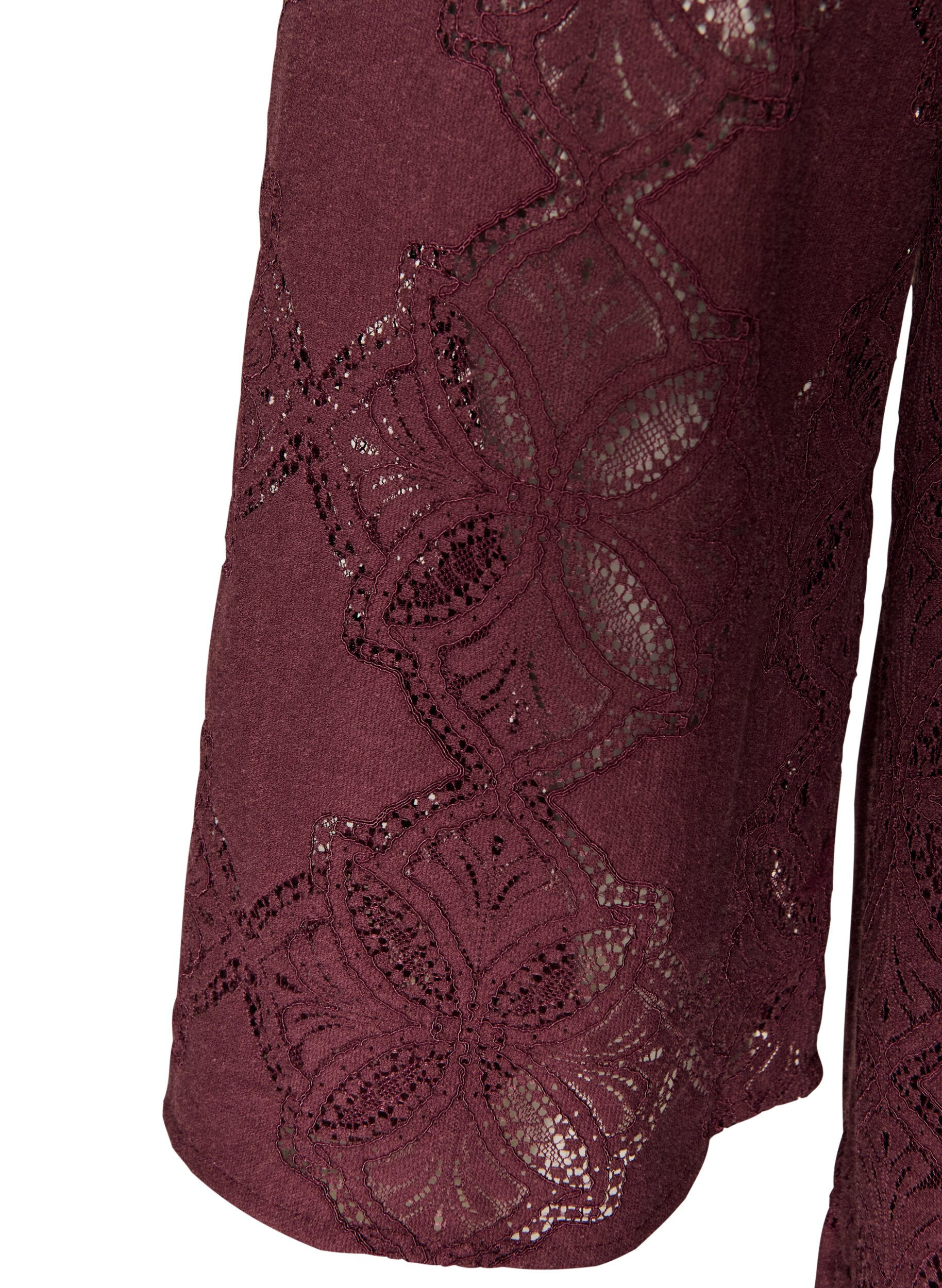 ZizziRobe en dentelle avec manches longues et ourlet &agrave; volants, Bordeaux fonc&eacute;, Packshot image number 3