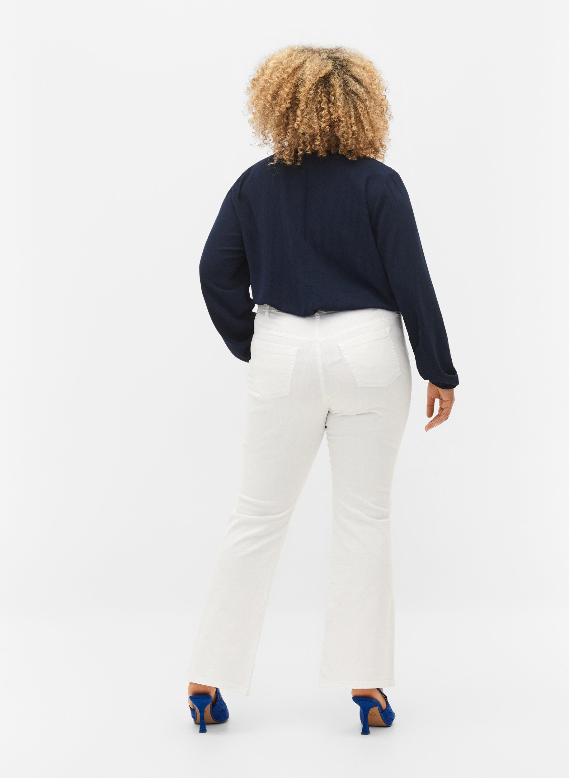 ZizziEllen bootcut jeans met hoge taille, Wit, Model image number 1
