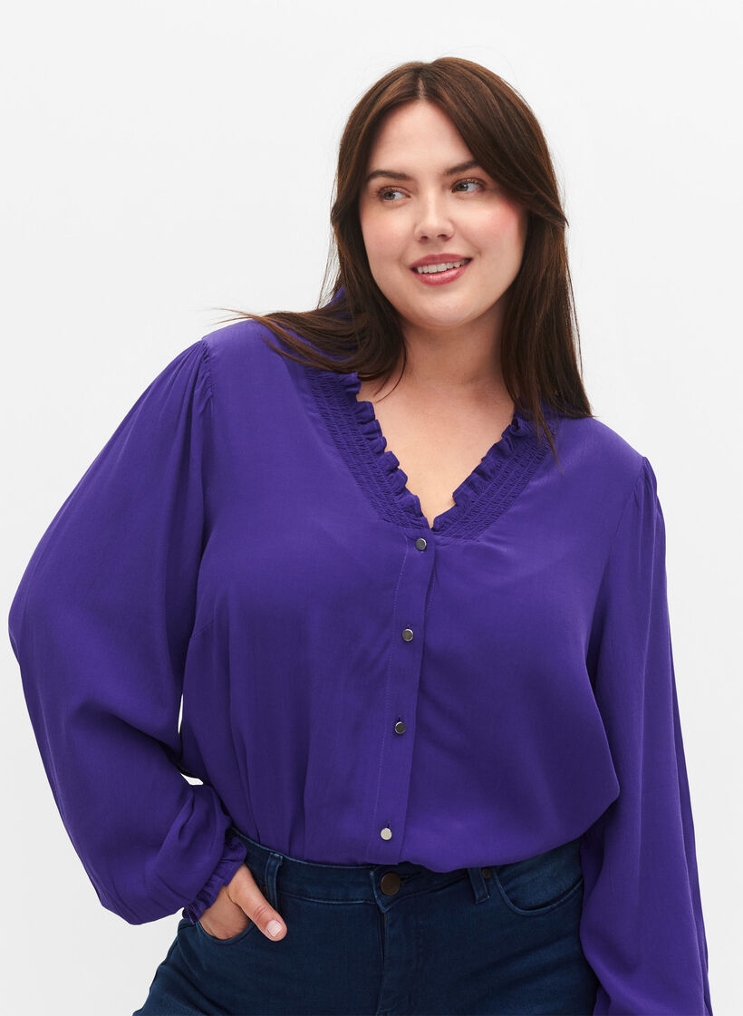 Blouse &agrave; manches longues en viscose, Heliotrope, Model image number 2