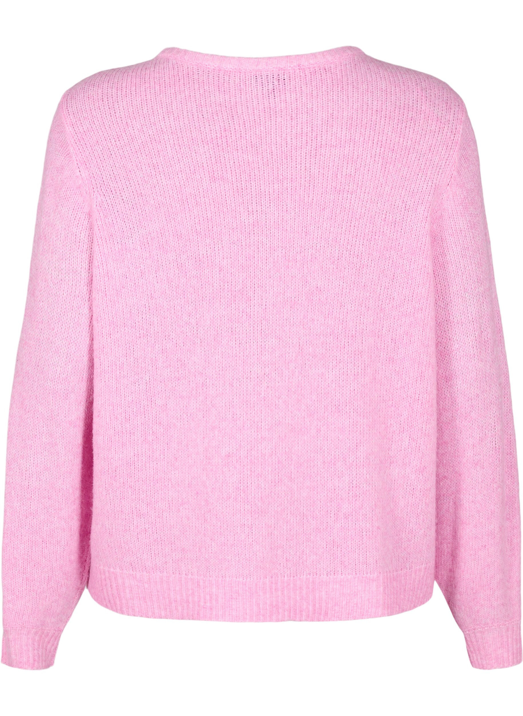ZizziGebreide cardigan met wol en knoopsluiting, Begonia Pink Mel., Packshot image number 1