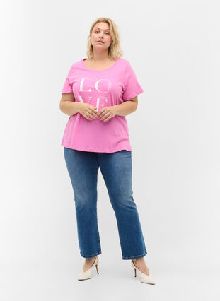 Katoenen t-shirt met korte mouwen en print, Cyclamen LOVE, Model image number 2