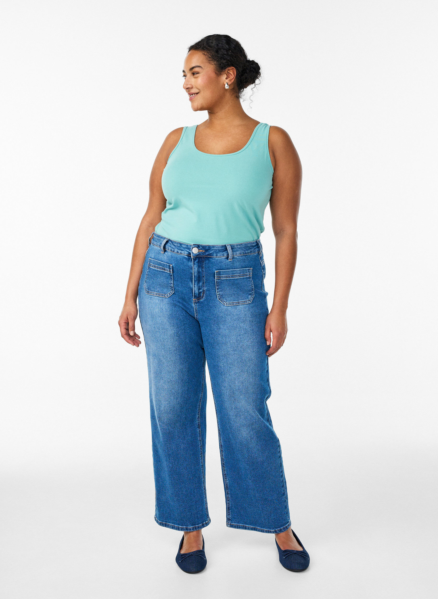 ZizziEffen basic top in katoen, Groen, Model image number 1