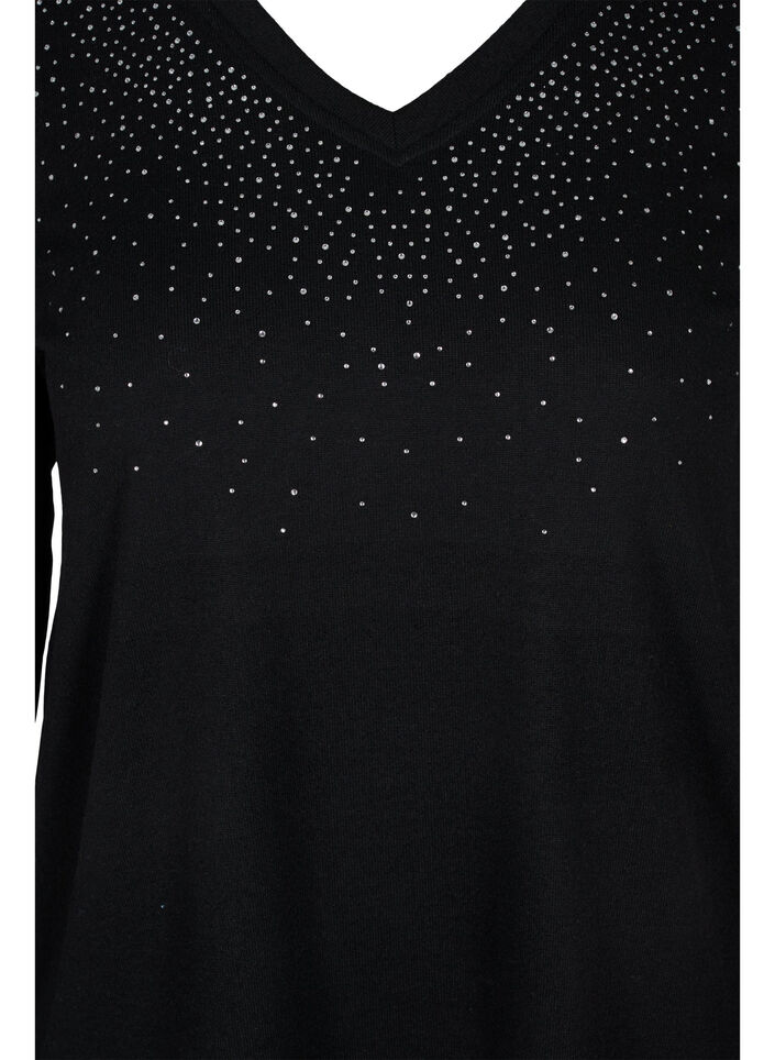 Blouse met similisteen en lange mouwen, Black, Packshot image number 2