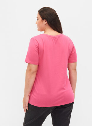 T-shirt en coton uni basique, Hot Pink, Model image number 1