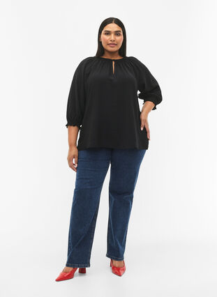 A-vormige viscose blouse met 3/4 mouwen, Black, Model image number 2