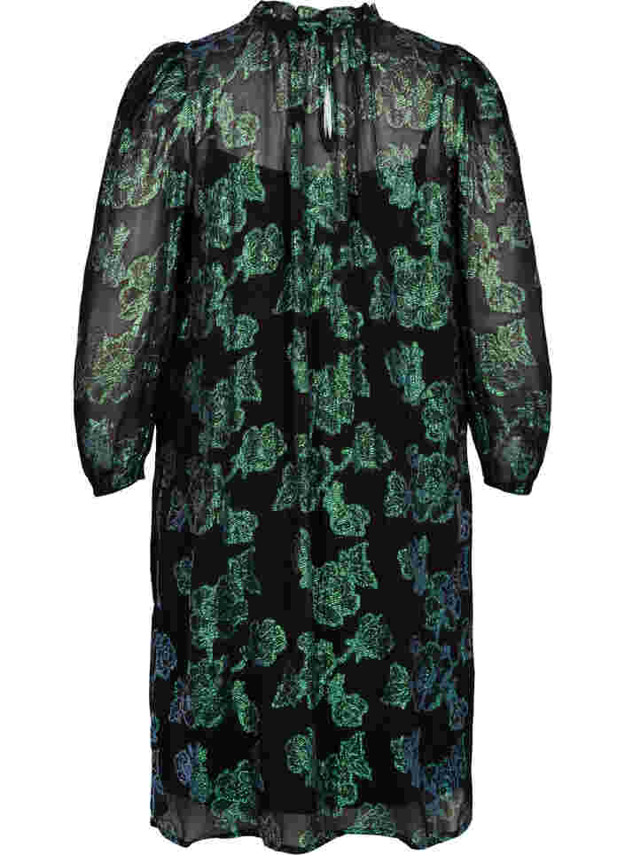 Gebloemde viscose jurk met lurex structuur, Black w. Green Lurex, Packshot image number 1