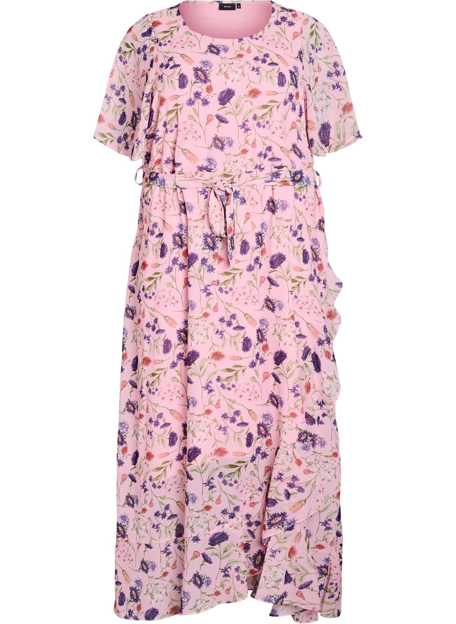 Zizzi Robe longue &agrave; manches chauve-souris et imprim&eacute; floral, Rose Flower AOP, Packshot image number 0