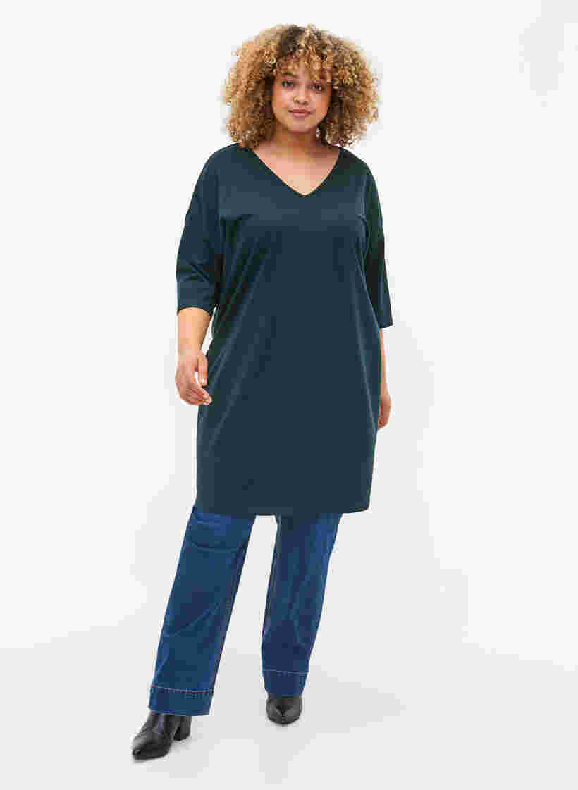 Gemêleerde jurk met 3/4 mouwen en v-hals, Ponderosa Mel., Model image number 2